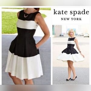 Kate Spade Gayle Black & Cream Wide Stripe Fit & Flare Dress with Pockets Sz S